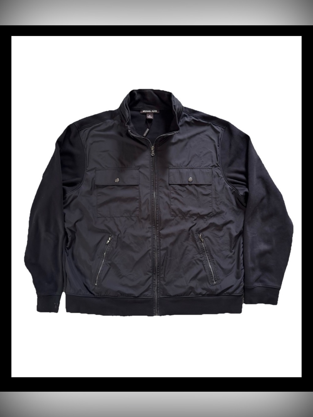 Michael Kors Men's Full Zip Jacket Black Utility Bomber Style Size XL Pockets